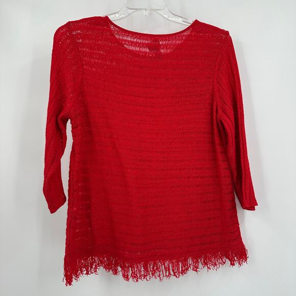 Chicos Womens Pullover Open Knit Sweater Size 3 US XL Red Fringe Beachy - Picture 2 of 6